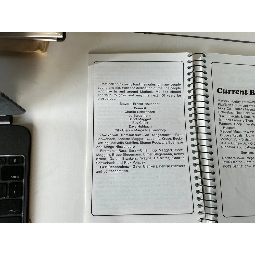 Vintage Matlock Iowa 1893-1993 Centennial Cookbook Recipes Remembrances Spiral